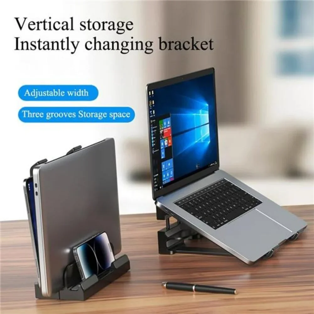 Vertical Laptop Stand Desk Organizer Adjustable Triple Slot Holder for Laptops i